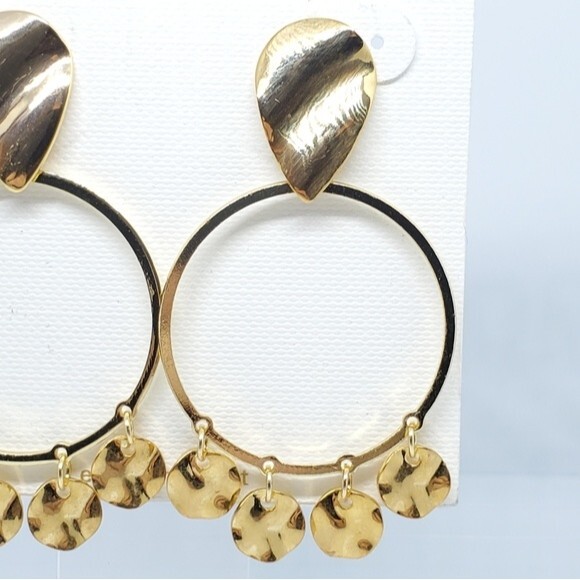 Panacea Nordstrom Gold Dangle Hoop Discs Cha Cha Charm Earrings NWT NEW - Picture 3 of 3
